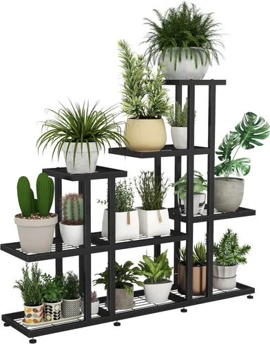 Miniatura 8 de Soporte de esquina para plantas de interior de 5 niveles y 16 macetas, soportes de metal para plantas de exterior, estante de flores, soportes