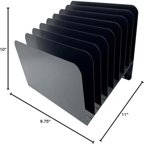 Miniatura 4 de Huron Carpeta organizadora de archivos de escritorio, inclinada inclinada, 8 ranuras, acero negro de grado comercial