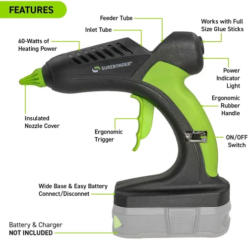 Miniatura 4 de Surebonder Pistola de pegamento caliente completamente inalámbrica de 18 V con batería Ryobi, profesional, tamaño completo para bricolaje