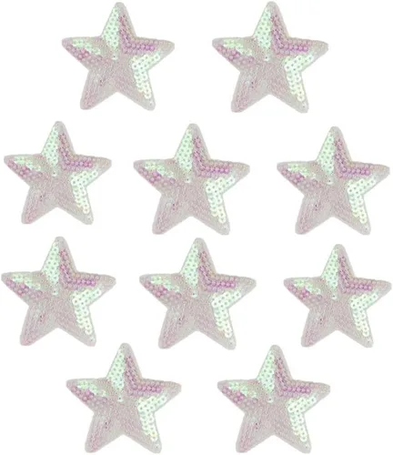 Miniatura 11 de Paquete de 10 parches bordados con lentejuelas brillantes de 5 estrellas para coser con apliques, color rojo