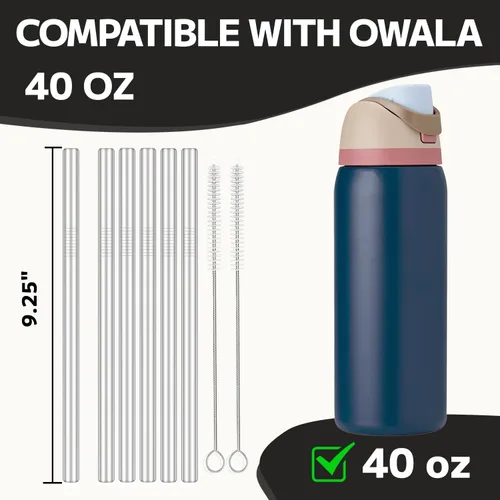 Miniatura 2 de MIMORE Pajitas de metal para Owala de 40 onzas – 6 popotes de acero sin satén compatibles con repuesto de popote Owala – Reutilizable y apto