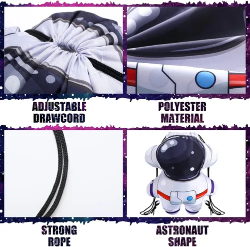 Miniatura 3 de Kingdder 36 bolsas de astronauta con cordón para recuerdos de fiesta del espacio exterior, bolsas de regalo de astronauta con temática espacial