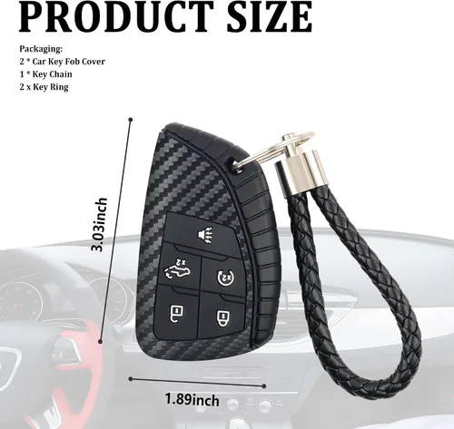 Miniatura 2 de Compatible con Funda para Llavero de Chevy & Funda para Llavero de GMC, Carcasa para Llavero de Fibra de Carbono con Llavero y Anillo para Llaves