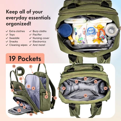 Miniatura 3 de Dikaslon Mochila para pañales con cambiador portátil, funda para chupete y correas para cochecito, bolsas de bebé unisex grandes para niños y niñas