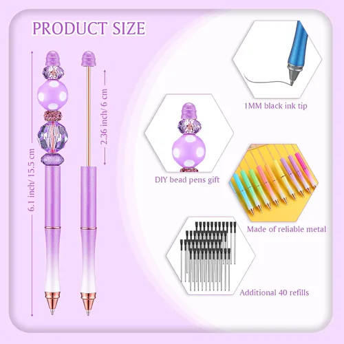 Miniatura 2 de Chivao 20 bolígrafos de metal con cuentas, varios colores, con 40 repuestos, tinta negra para niños, mujeres, estudiantes, regalo, oficina, escuela