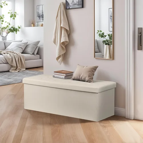 Miniatura 4 de ZenStyle Banco otomano de almacenamiento de 43 pulgadas, reposapiés plegable con asiento acolchado, baúl de almacenamiento largo para zapatos