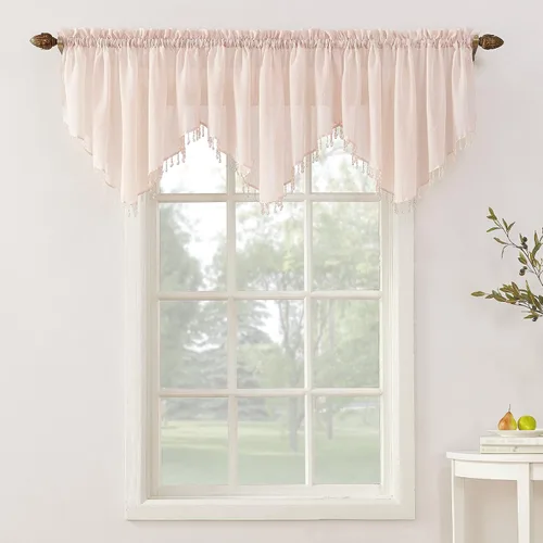 No. 918 Erica - Juego de 3 cortinas de gasa triturada con cuentas transparentes con bolsillo para cortinero Whisper Rosa
