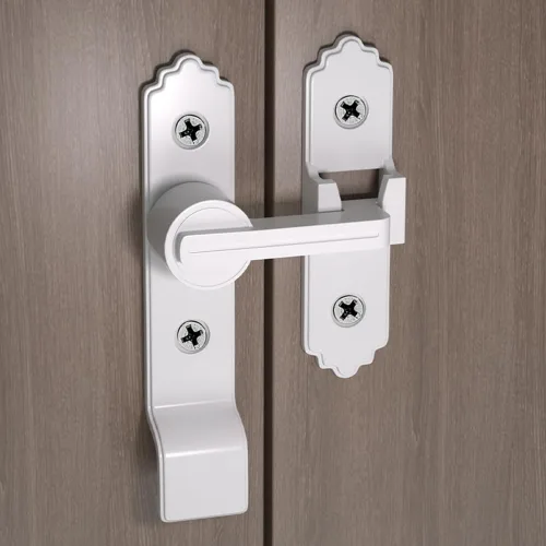 Miniatura 4 de INIRET Cerradura de puerta de granero blanca de 180 grados, pestillo de puerta abatible con asa, pestillos de puerta corredera pesados, cerradura