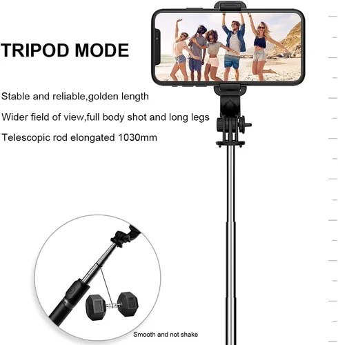 Miniatura 6 de Trípode para selfie, soporte de trípode 4 en 1 con control remoto inalámbrico desmontable, soporte para teléfono inteligente compatible con iPhone