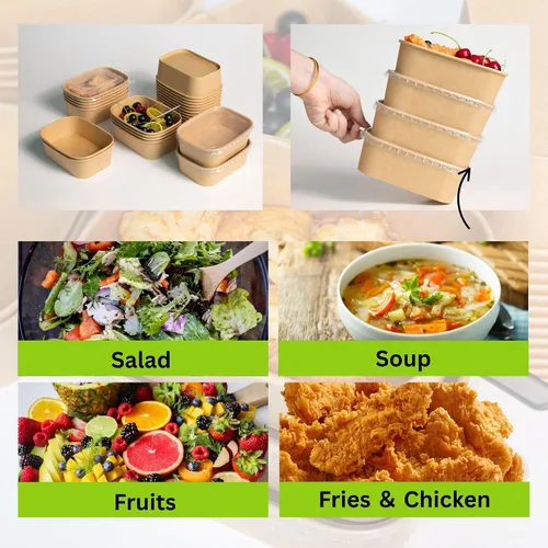 Miniatura 2 de Recipiente desechable de 17 onzas con tapas, 50 juegos de tazones de papel para acai compostables para fideos de sopa, aptos para microondas