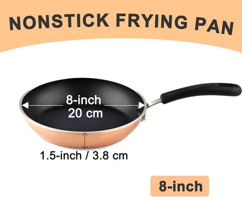 Miniatura 2 de Cook N Home Sartén antiadherente, sartén de 8 pulgadas, sartén para huevos de tortilla, utensilios de cocina de inducción de cobre