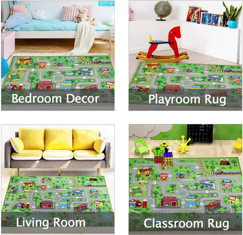 Miniatura 7 de Capslpad Alfombra Educativa para Niños Alfombra de Juego 5.2'x3.3' Alfombra de Carretera de Tráfico para Juegos de Coches para Niños Alfombra Grande