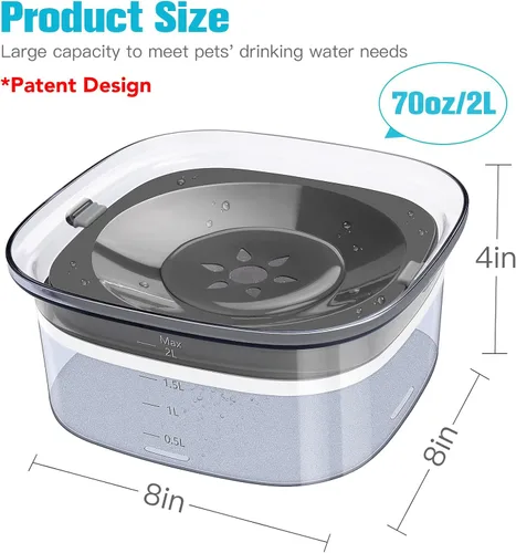 Miniatura 2 de UPSKY Cuenco de agua para perros de 70 onzas, 2 litros, sin derrames, gran capacidad, a prueba de derrames, alimentador de agua lento para mascotas