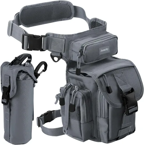 Miniatura 8 de Jueachy Bolsa de pierna caída para hombre, mochila táctica de detección de metales para muslos con bolsa para botella de agua Canela