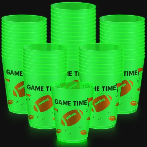 Miniatura 10 de Juego de 24 vasos de plástico esmerilado de 16 onzas que brillan en la oscuridad, vaso verde reutilizable con tréboles, tréboles, duendes, sombrero
