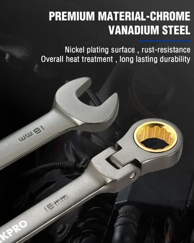 Miniatura 3 de WORKPRO Llave de combinación de trinquete de cabeza flexible de 18 mm, construida en Cr-V, niquelada, 72 dientes, diseño de 12 puntas, métrica