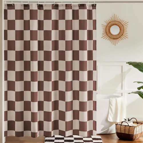 Miniatura 10 de Ohocut Cortina de ducha a cuadros, cortinas de ducha en blanco y negro para baño, bonita cortina de ducha retro de tablero de ajedrez, estética