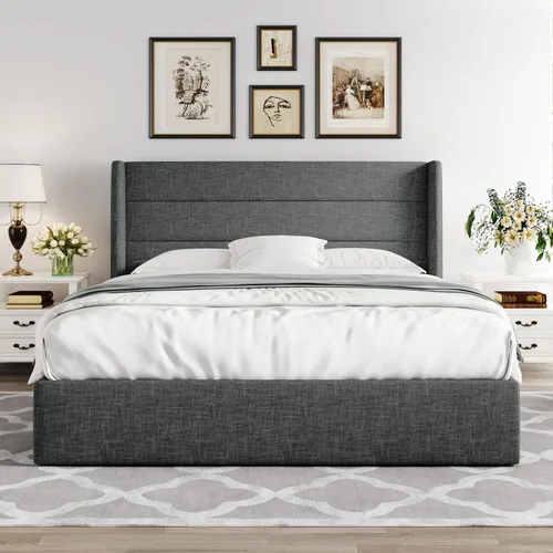 Miniatura 7 de Allewie Cama de almacenamiento elevable tamaño Queen, cabecera moderna con respaldo alado, soporte hidráulico, no necesita somier, gris oscuro
