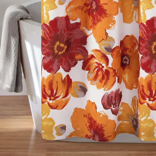 Miniatura 4 de Lush Decor Leah - Cortina de ducha floral, 72 pulgadas de ancho x 72 pulgadas de largo, rojo y naranja, cortinas de ducha de tela, cortina de baño
