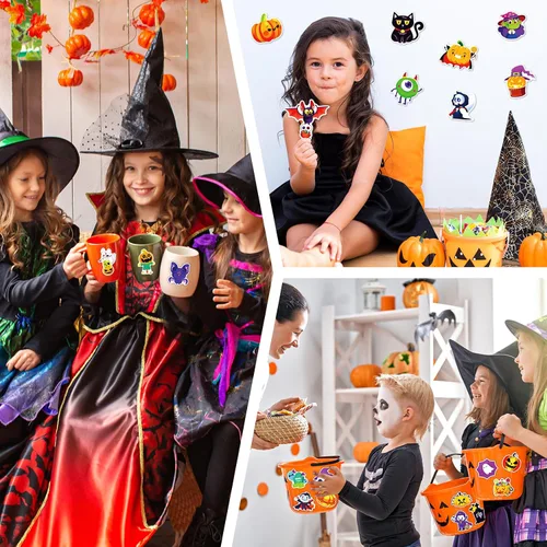 Miniatura 6 de 200 calcomanías de Halloween para niños y adultos, paquete de calcomanías de vinilo de calabaza para botellas de agua, regalos de fiesta de Halloween