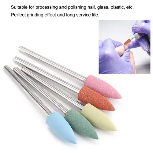 Miniatura 7 de Juego de 5 brocas para uñas, brocas para uñas, manicura de goma, pedicura, accesorio de rebabas para esmalte de uñas, uñas de gel acrílico, manicura
