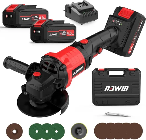 Miniatura 11 de Kit de amoladora angular inalámbrica de 4 pulgadas NAWIN, amoladora de velocidad variable, batería de iones de litio de 2×4.0Ah y cargador rápido