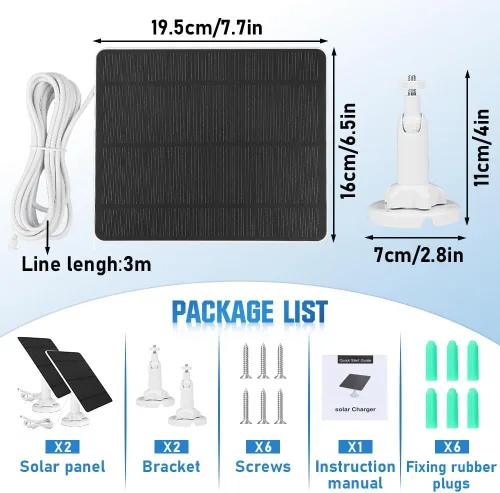 Miniatura 6 de Cargador de panel solar compatible con Arlo Pro 3/Pro 4/Pro 5S/Pro 3 Floodlight/Ultra/Ultra2, fuente de alimentación continua de panel solar de 5 W