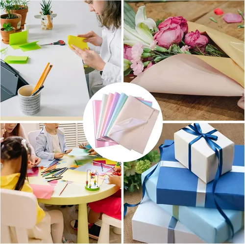 Miniatura 7 de KINBOM 90 hojas de papel de seda de 19.7 x 13.8 pulgadas, 6 papel de seda de color metálico, perlado brillante, envoltura a granel para vacaciones