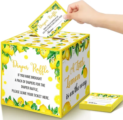 Miniatura 50 de Teling 51 boletos para rifas de pañales con caja de tarjetas, decoración de baby shower, caja de soporte para baby shower, para fiesta de rifas