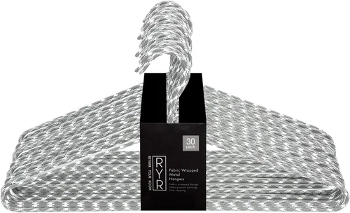Miniatura 7 de Perchas para ropa, paquete de 30 – Perchas de tela y metal que ahorran espacio, perchas antideslizantes para pantalones y abrigos, artículos