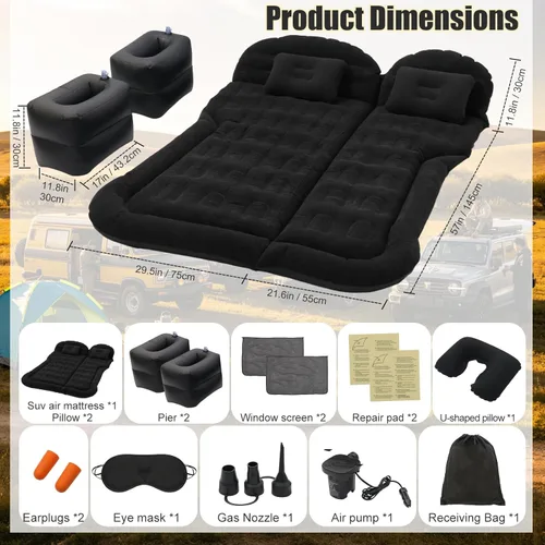 Miniatura 2 de Onirii Cama de colchón de aire SUV Cama de viaje portátil con 2 almohadas y bomba de aire para el maletero y el asiento trasero de SUV