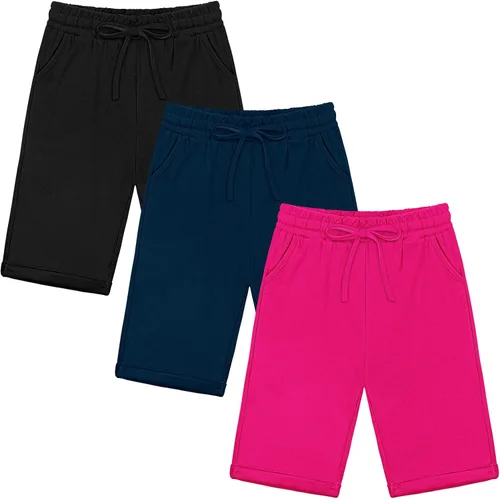 Resinta Paquete de 3 pantalones cortos largos activos para niñas, pantalones cortos de baloncesto y fútbol, pantalones cortos deportivos para niñas