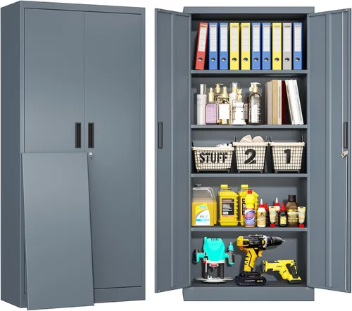 Miniatura 14 de BESFUR Armarios de almacenamiento de metal con estantes y puertas, armario de almacenamiento con cerradura de 36" de altura para oficina en casa