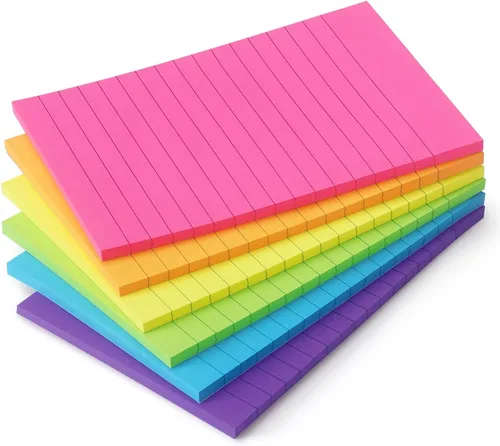 Miniatura 2 de Early Buy - Blocs de notas adhesivas con líneas 4x6, notas autoadhesivas de 6 colores brillantes, 6 blocs, 45 hojas/bloc