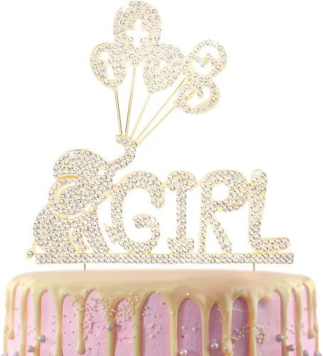 LINGTEER It's a Girl Elephant Baby Girl - Decoración para pastel de diamantes de imitación - Saludos a la dulce niña, decoración de regalo de fiesta