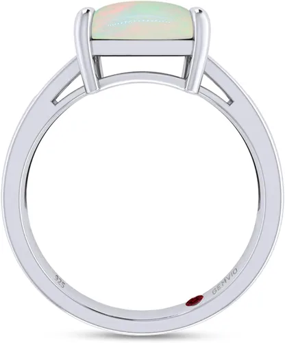 Miniatura 7 de GEMVIO Colección Anillo de compromiso de boda de compromiso con diamantes y piedras preciosas de ópalo blanco natural de 0.315in en oro de 14