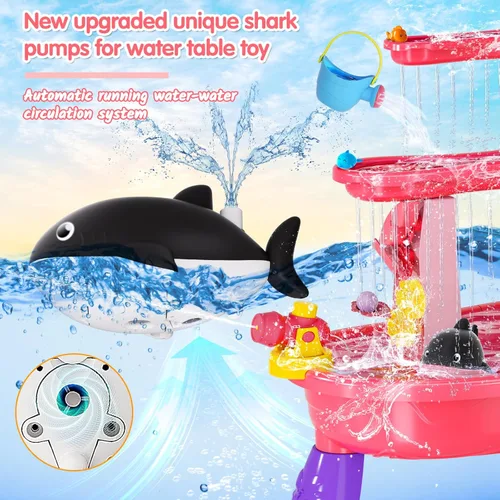 Miniatura 6 de Juguetes de mesa de agua de arena 2026 para niños pequeños de 1-3, 3-5 años con paraguas, juguete de mesas de agua al aire libre para niños de 3 Rosa