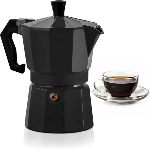 Miniatura 14 de Mixpresso Cafetera Moka Cubana Negra de 3 Tazas, Cafetera Moka para Gas, Estufa Eléctrica, Cafetera Italiana Clásica, Cafetera Espresso para Estufa