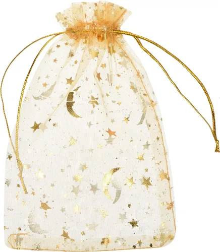 Miniatura 7 de MECCANIXITY Bolsa de organza de 3.5 x 5 pulgadas, bolsas de malla transparente de luna y estrella, bolsas de regalo con cordón, bolsa de regalo