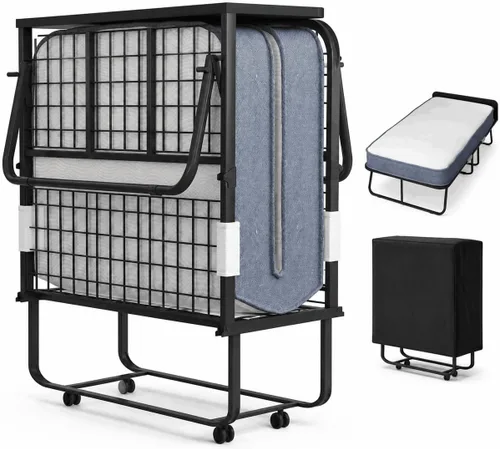 PUREMIND Cama plegable con colchón de 5 pulgadas para adultos, cama plegable de 75 x 38 pulgadas con bolsa a prueba de polvo y marco de metal, camas