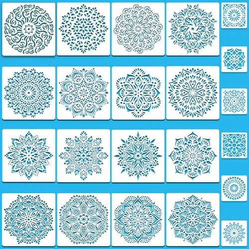 Miniatura 9 de SUNFEEL Paquete de 9 Plantillas Grandes de Mandala - Plantillas Reutilizables de 12 x 12 Pulgadas, Para Manualidades de Bricolaje de Pared y Suelo