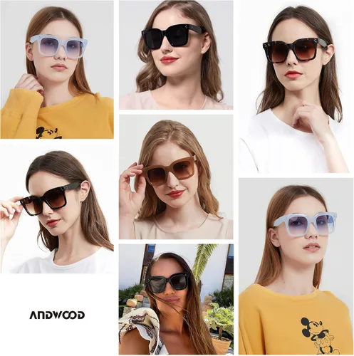 Miniatura 4 de ANDWOOD Lentes de sol de gran tamaño para mujer, marco ancho cuadrado, retro, moderno, protección UV