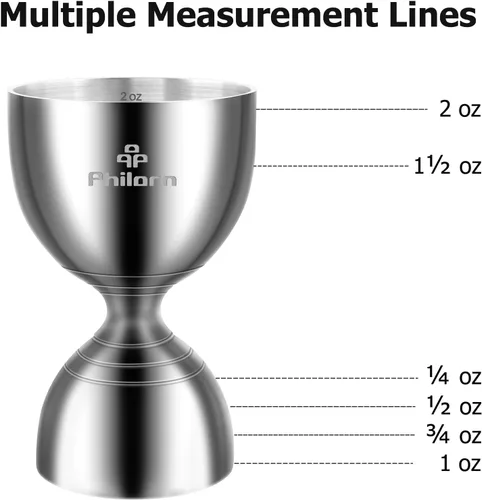 Miniatura 2 de Philorn Jigger de campana para bartending, jigger de cóctel de 2 onzas, 1 onza con medidas en el interior, medidor de tiro de acero inoxidable 304