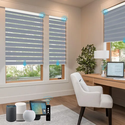 Miniatura 29 de SmartWings Persianas motorizadas de cebra con cenefa funcionan con Homekit Thread Alexa Z-Wave Smart de doble capa con control remoto, persiana