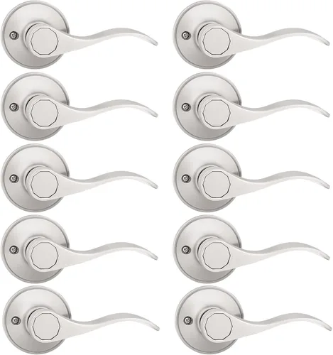 Miniatura 10 de Probrico 12061SN - Manija de puerta, juego de cerradura para puerta con llave de seguridad, para entrada, acabado niquelado satinado disponible
