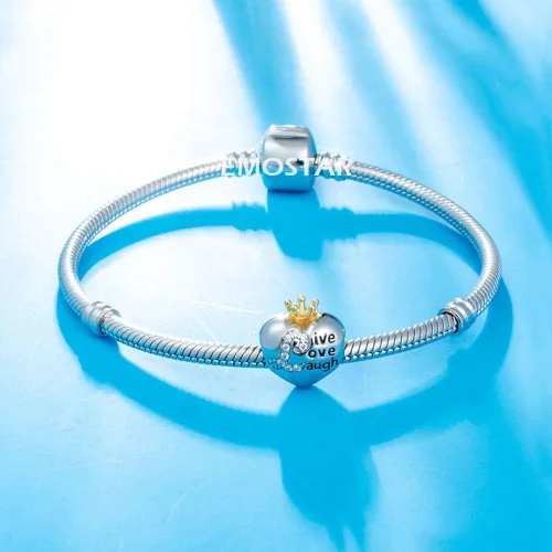 Miniatura 24 de Abalorio de concientización sobre el autismo para pulsera europea de bricolaje, plata de ley 925, dijes esmaltados, dijes Live Love Laugh Charms, I