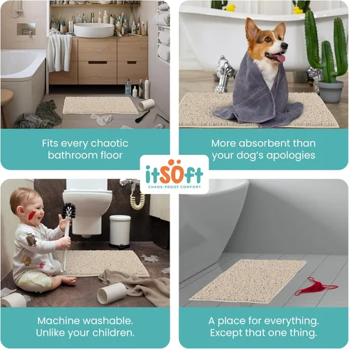 Miniatura 6 de Tapetes de baño pequeños de felpilla de 22 x 14 pulgadas, tapetes de baño absorbentes de felpa, de secado rápido, suaves y lavables a máquina