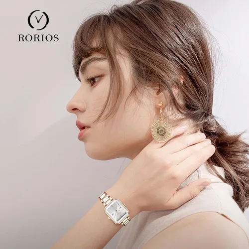 Miniatura 2 de RORIOS Reloj analógico de cuarzo para mujer, con correa de cerámica, reloj de pulsera cuadrado impermeable para mujeres y mujeres