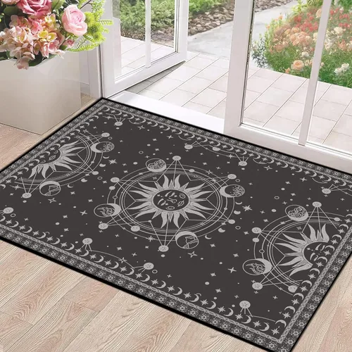 Miniatura 22 de 5' X 7' Alfombra con diseño de sol y luna, alfombras boho celestiales para dormitorio, sala de estar, estilo bohemio, oculto, media luna, solar