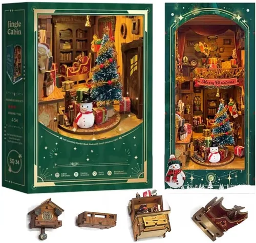 Kit de rincón de libros de bricolaje, decoración de estantería de librería, rompecabezas de madera 3D con LED, regalo de Halloween, Navidad,